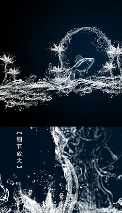 鲤鱼跃龙门水花抽象装饰画北欧风情