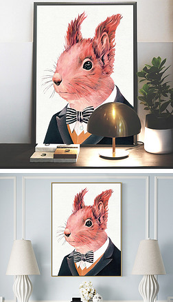 粉红色可爱兔子动物萌宠艺术绘画装饰画