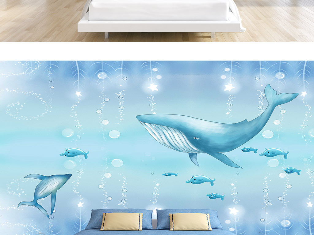 背景墙 全屋背景墙 全屋背景墙 > 新款手绘儿童全屋背景海底海豚 素材