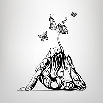 创意黑白线条简笔画女孩矢量图片素材_ai模板