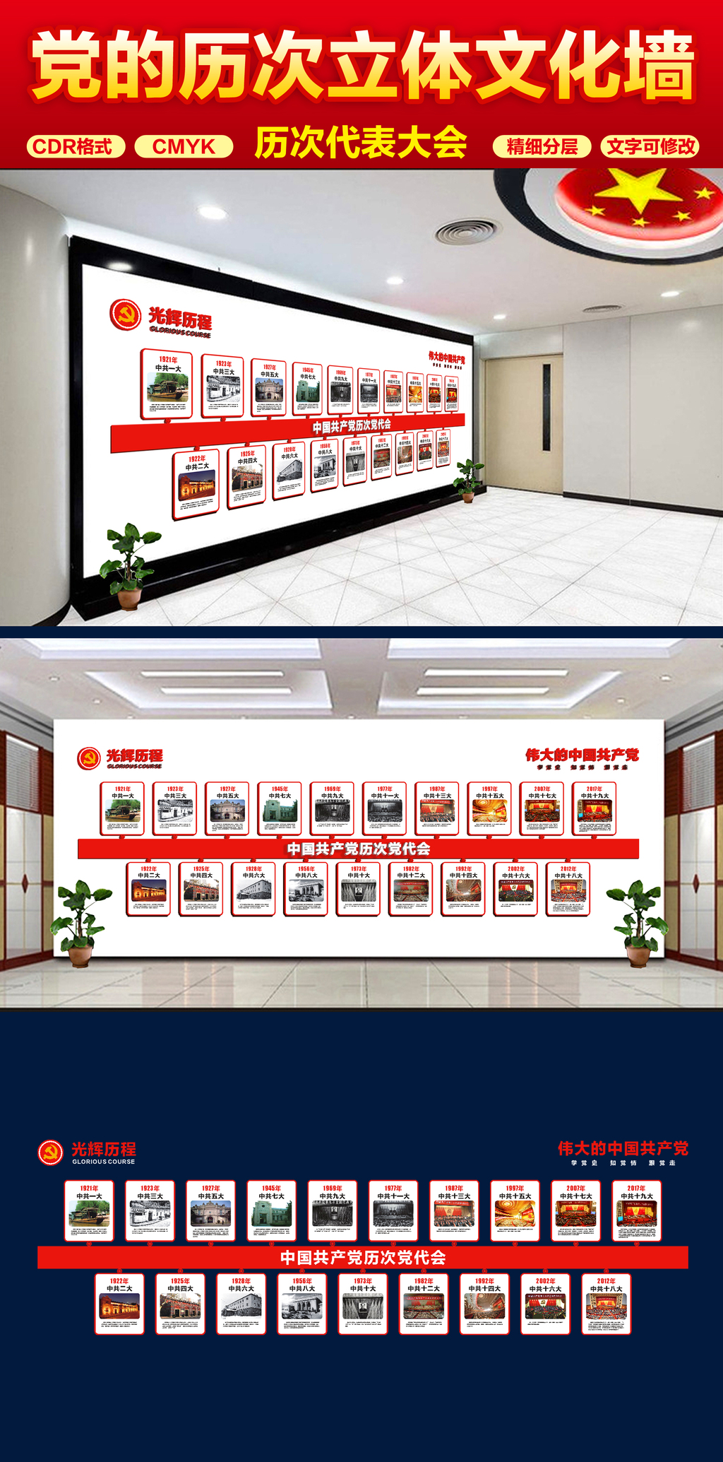 原创党建文化墙党的历次全国代表大会