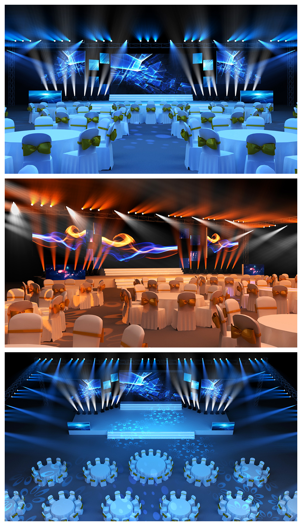 原创蓝色年会和颁奖典礼舞美效果图3D模型下载-版权可商用