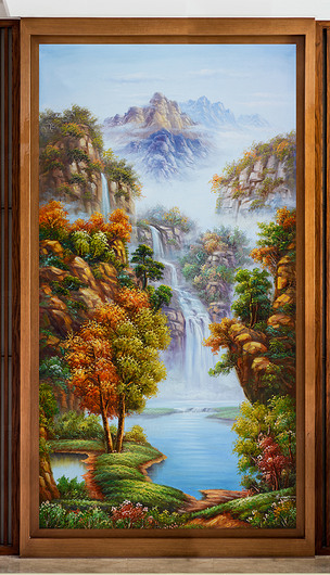 巨幅依山傍超清水油画山水艺术玄关