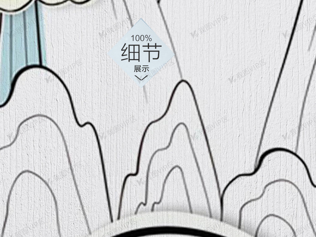 新中式抽象线描水墨线条山水艺术背景.