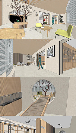 新中式珠宝展厅室内设计su模型