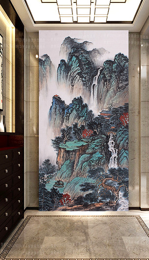 锦绣山河水墨壁画