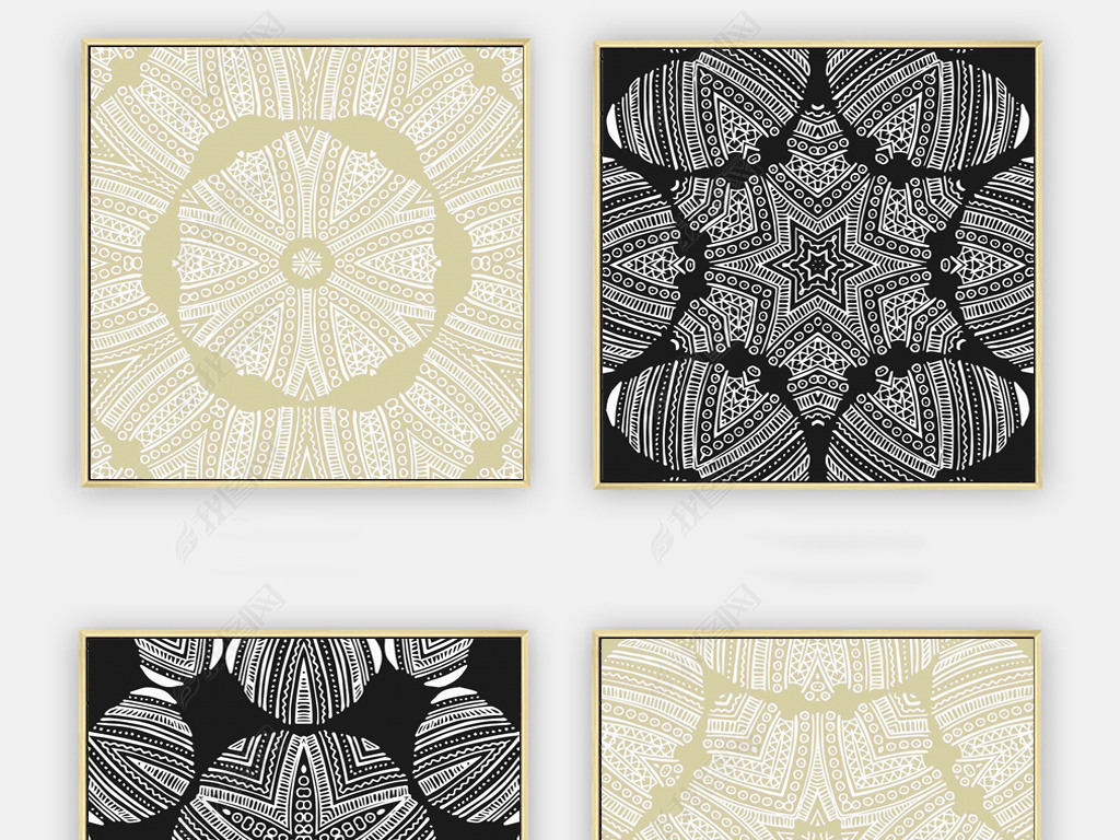 时尚抽象花朵花纹线条波浪黑白装饰画无框画