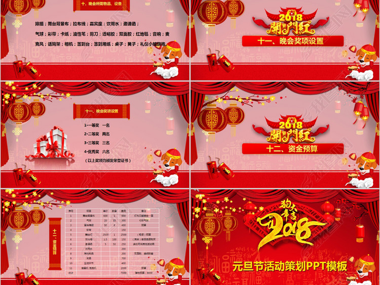2018框架全面红色喜庆狗年元旦晚会策划PPT