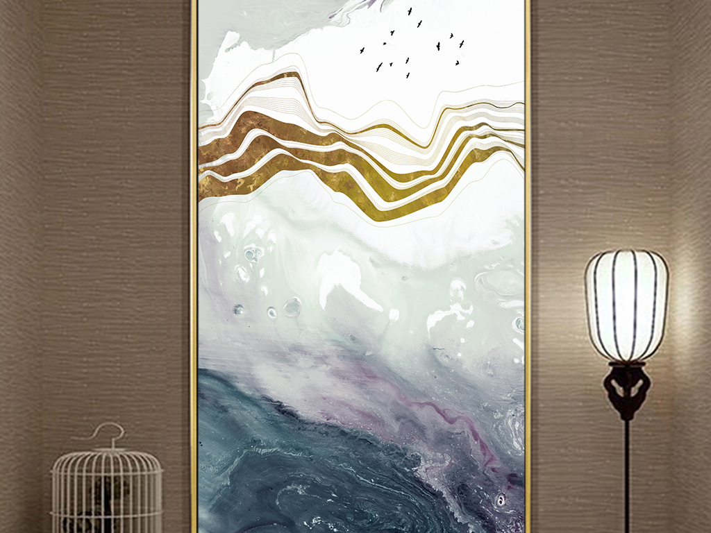 意境新中式抽象山水线条玄关背景墙装饰画