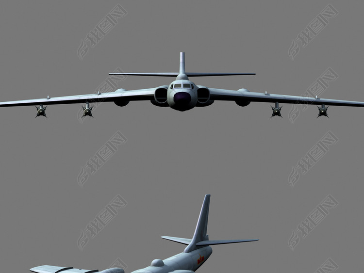 中国轰6h6k喷气轰炸机军用飞机3D模型