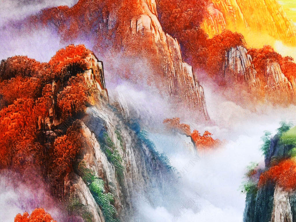 新中式鸿运当头万里长城油画玄关