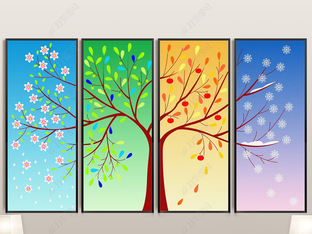 原创幸福发财树装饰画四季树无框画客厅卧室挂画