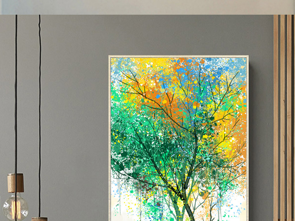 手绘发财树生命树油画玄关装饰画