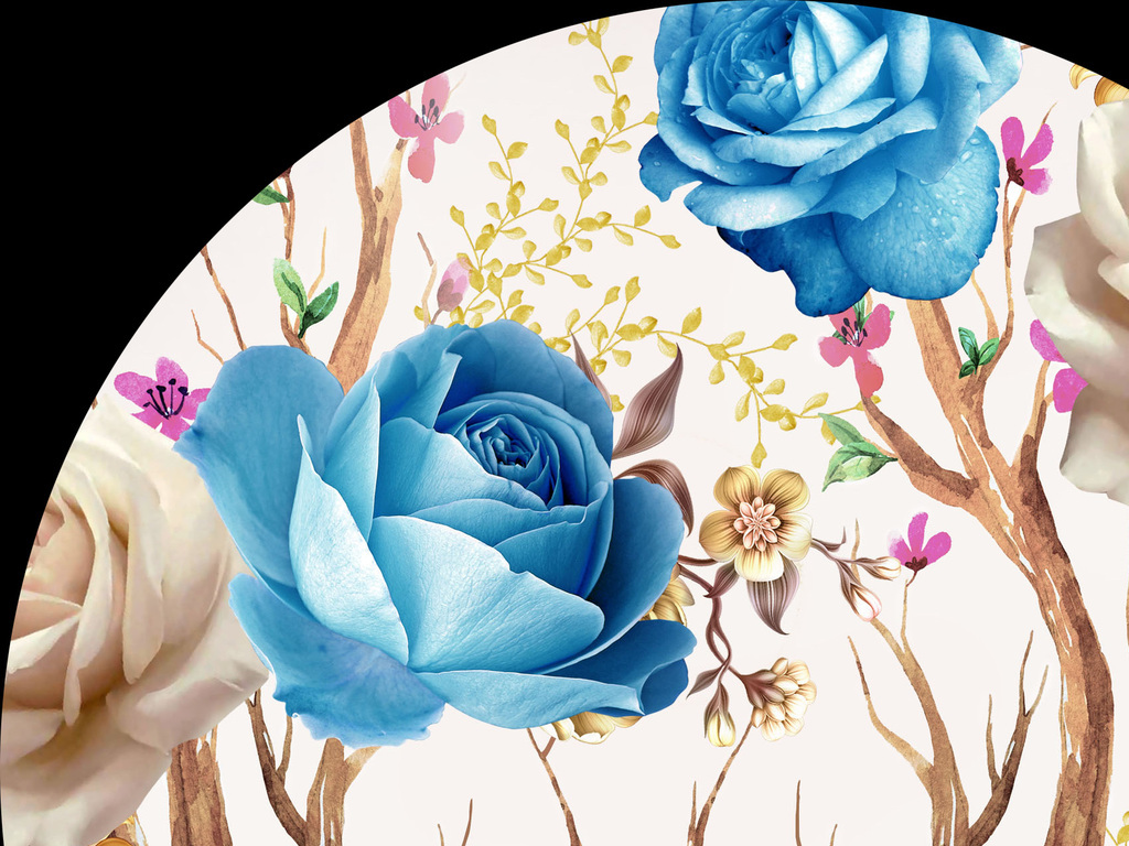 高清北欧鹿角蓝玫瑰复古装饰画