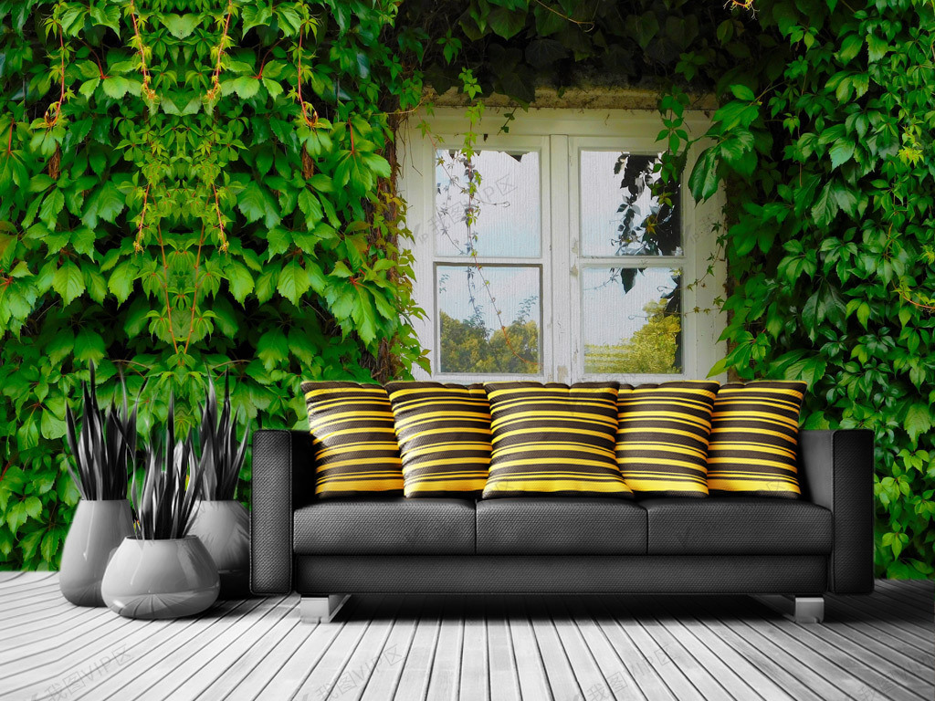 绿色清新创意传呼藤蔓爬山虎背景墙