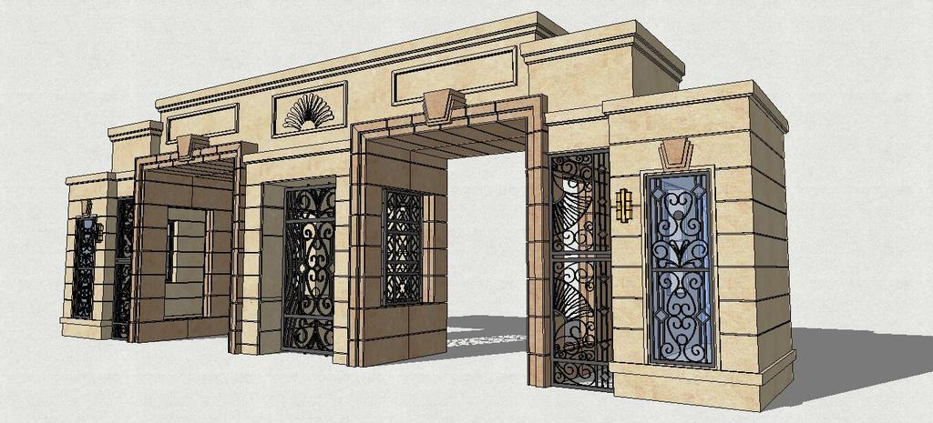 欧式精致小区入口大门su模型