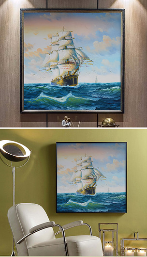 复古出海帆船艺术装饰油画
