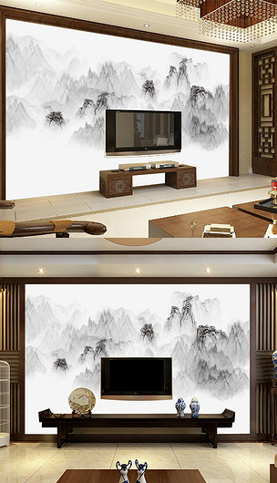 山水画中式电视背景墙下载-编号17315698-中式电视背景墙-我图网