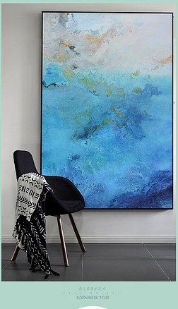 竖幅装饰油画玄关现代蓝色抽象