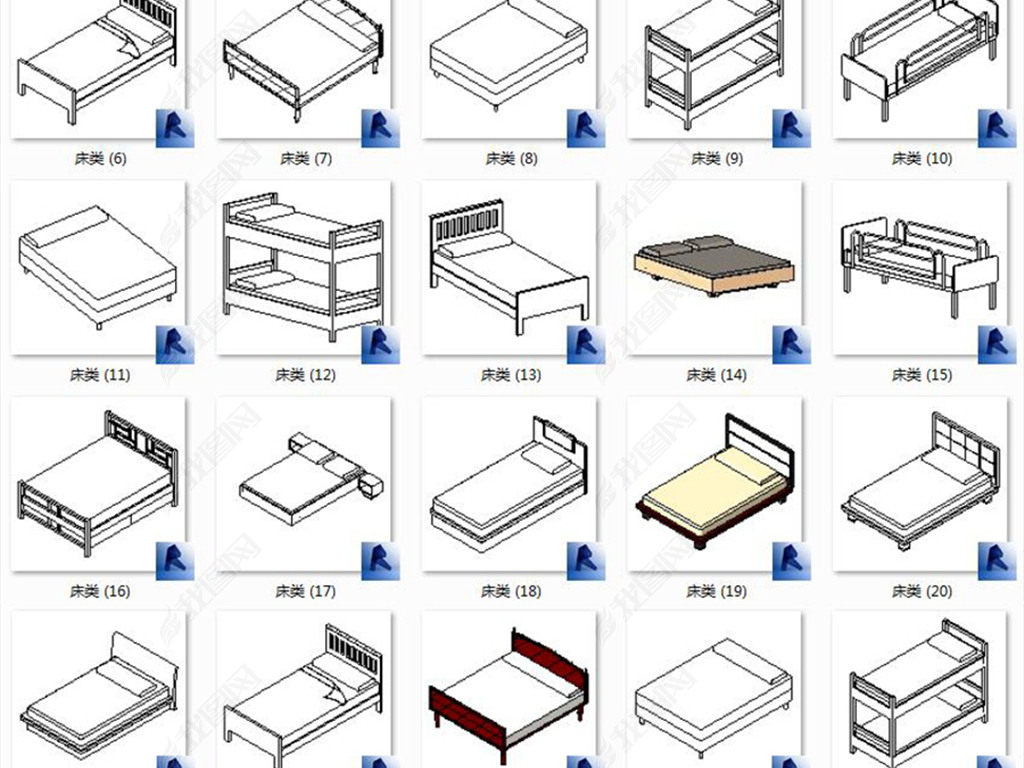 床类Revit族库BIM模型构件39套