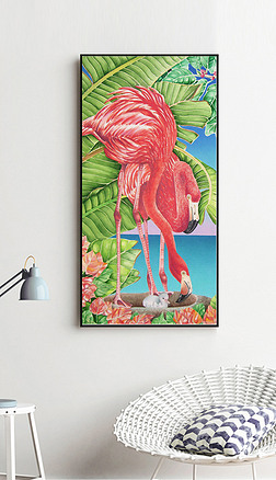 欧式油画热带丛林火烈鸟玄关装饰画