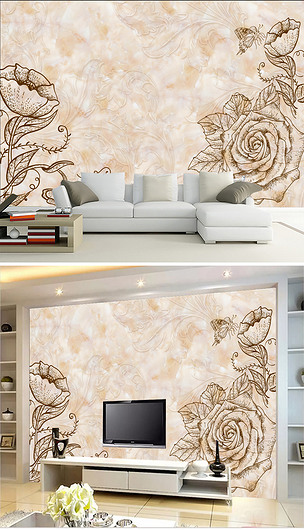 手绘玫瑰大理石纹背景下载-编号17347249-手绘电视背景墙-我图网