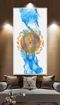 太极 玄关玄关|创意抽象新中式太极鱼群玄关背景墙壁画