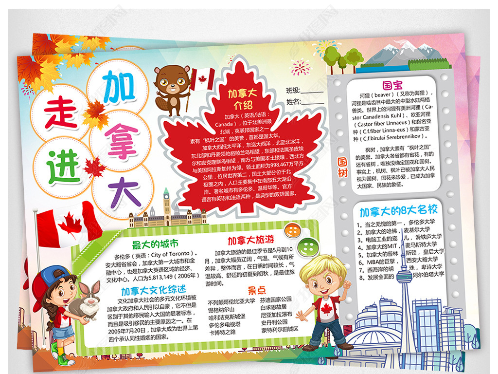 原创走进加拿大小报旅游旅行手抄报北美电子小报版权可商用