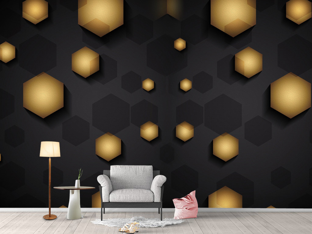 黑色金色个性立体墙壁背景墙壁纸