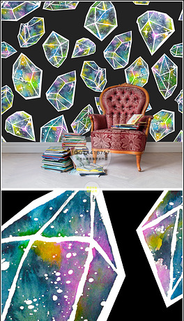 手绘现代抽象几何切割插画电视背景墙装饰画