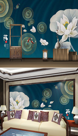 复古古典荷花壁画专题模板-复古古典荷花壁画图片素材下载-我图网