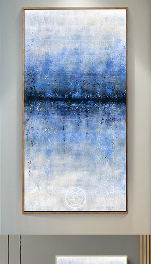 北欧蓝色现代简约抽象油画玄关画