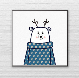 北欧小清新简约可爱卡通北极熊儿童房装饰画