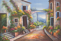 现代地中海风格欧式北欧风格花园风景油画