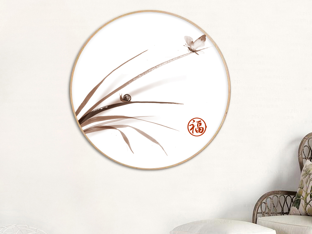 北欧简约装饰画中国风兰花圆形无框画