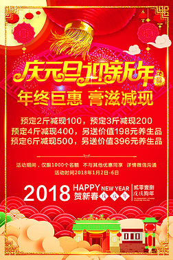 庆元旦迎新年微信通用朋友圈海报图大红背景