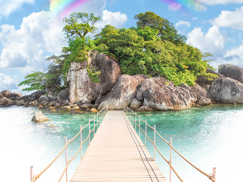 海景浪漫长桥海岛屿椰树风景画玄关背景墙