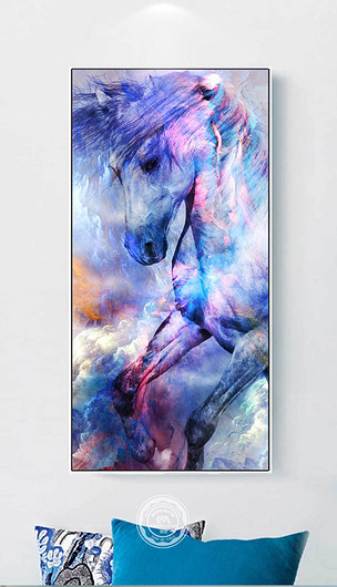 原创现代梦幻抽象蓝色骏马客厅玄关画版权可商用