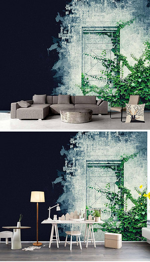 斑驳墙壁藤蔓爬山虎背景墙壁画