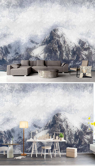 现代雪山创意山脉背景墙装饰画客厅