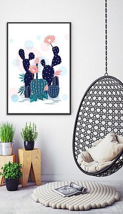 高清3d挂画装饰画|高清现代简约仙人掌植物装饰画无框画挂画