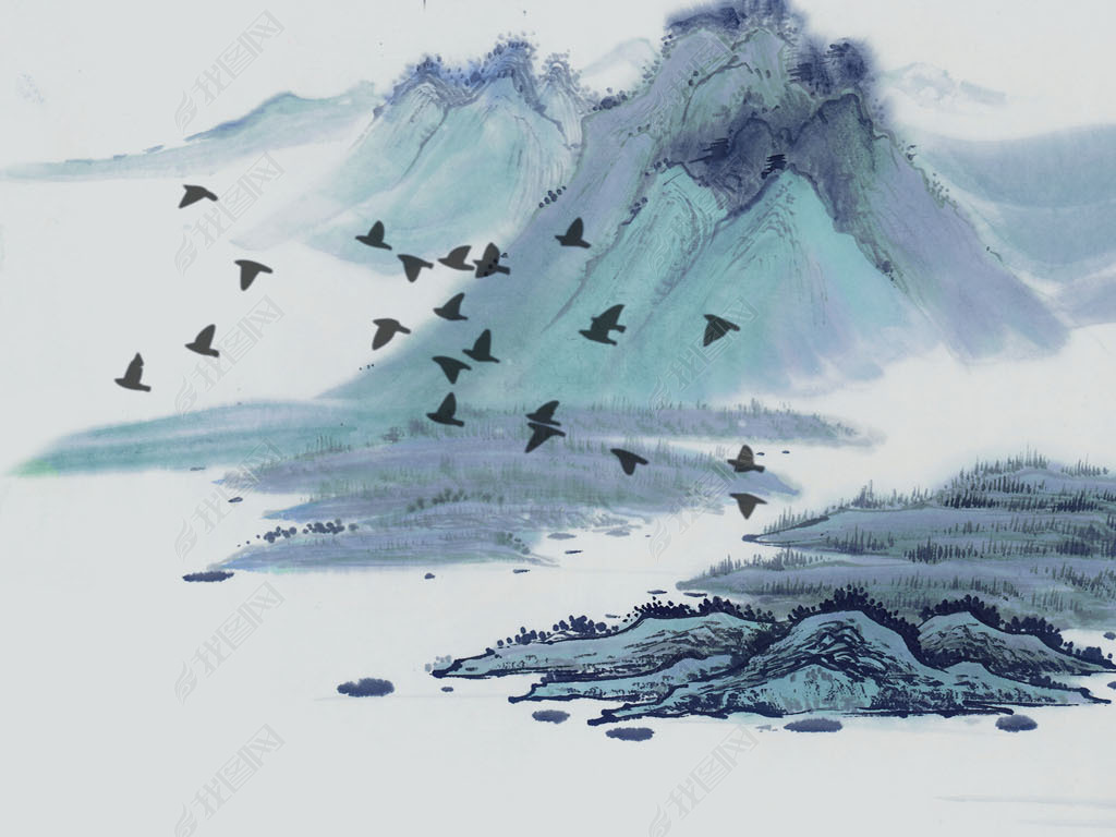 水墨山水飞鸟意境装饰画玄关下载-编号17461863-动物花鸟玄关-我图网