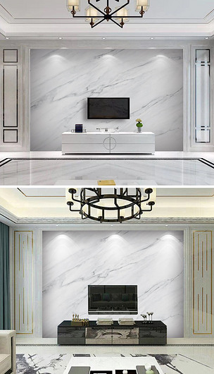 简约爵士白大理石纹电视沙发背景墙装修