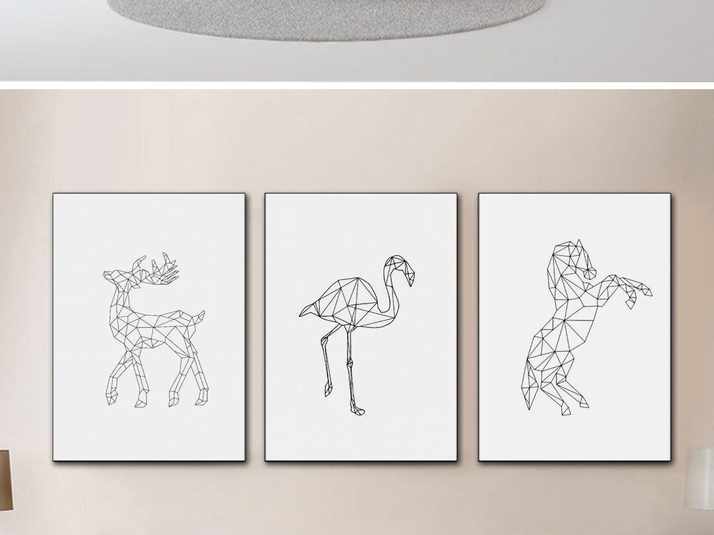 现代简约手绘线条几何抽象动物装饰画