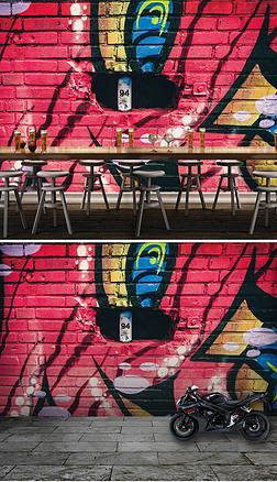 英文字母艺术字背景背景墙|创意涂鸦彩绘酒吧工装背景墙