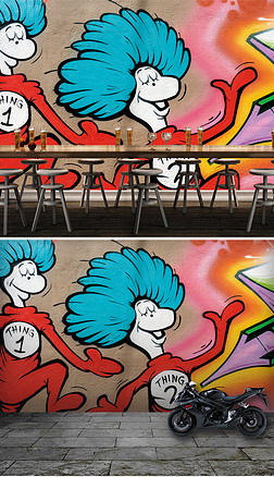 个性餐厅酒吧涂鸦彩绘背景墙