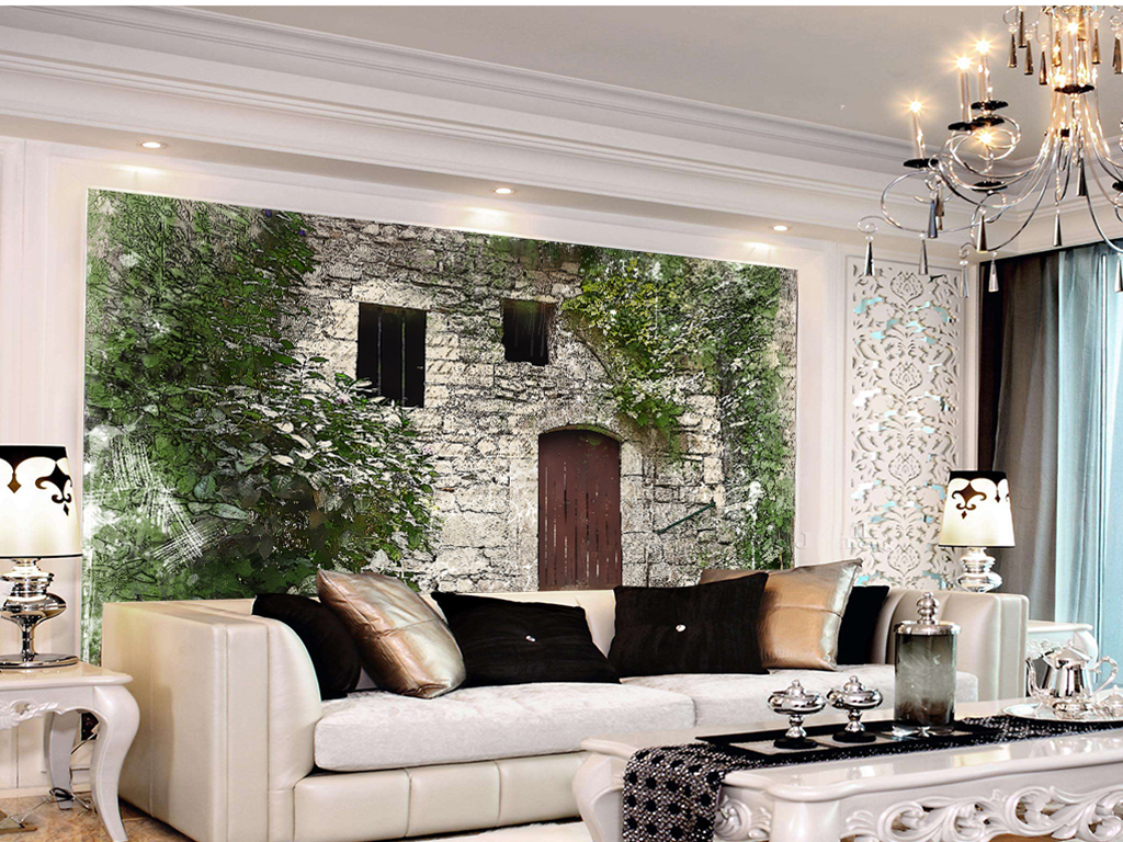 手绘法兰西村庄英文背景墙