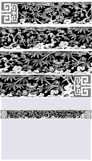 长条梅兰菊竹石雕灰度图bmp格式