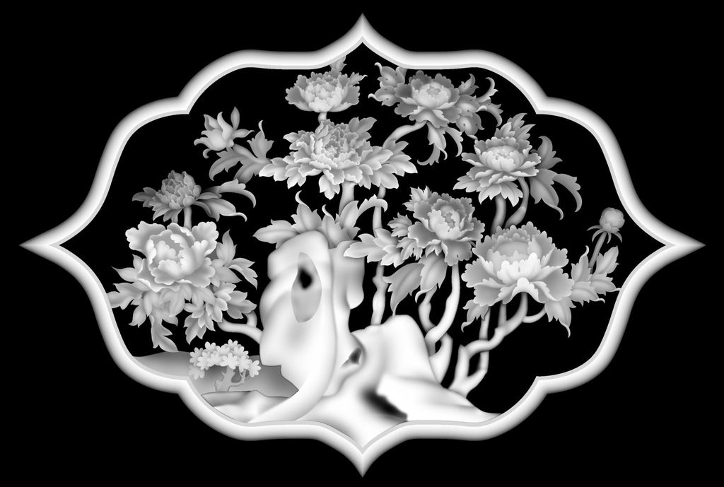 大型牡丹石雕灰度图bmp格式