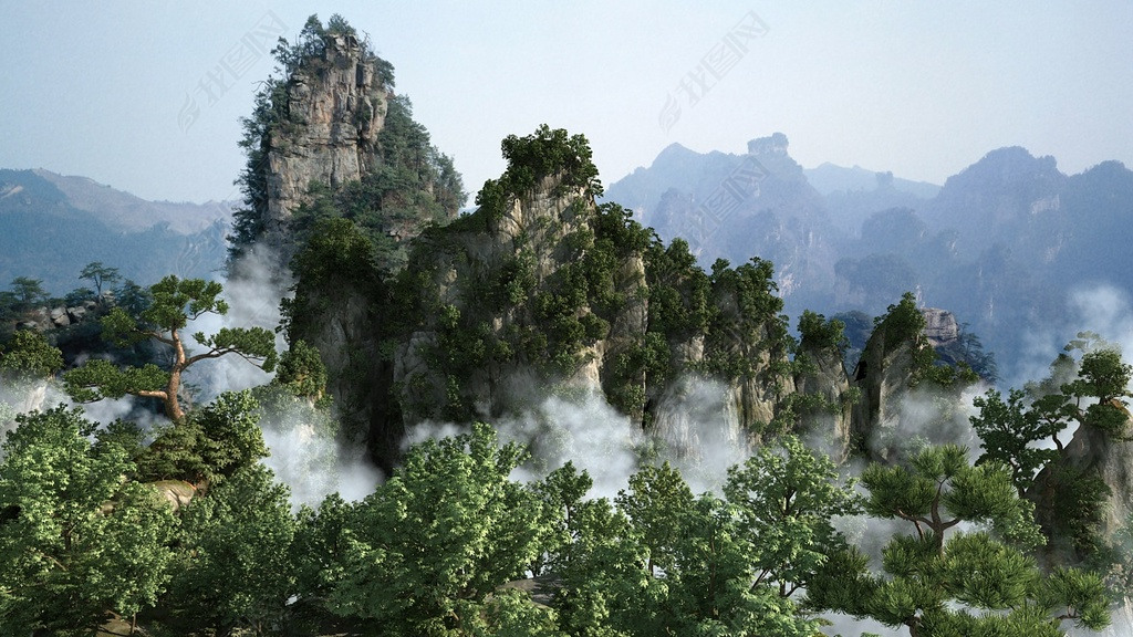 原创影视级写实山峰丛山峻岭旅游景区山石山峰场景版权可商用